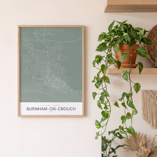 Burnham-on-Crouch — Framed Map Print (Sage)