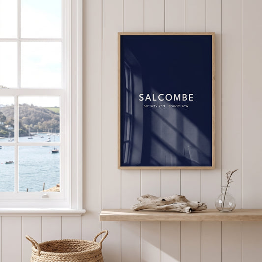 Salcombe — Framed Coordinates Print (Navy)