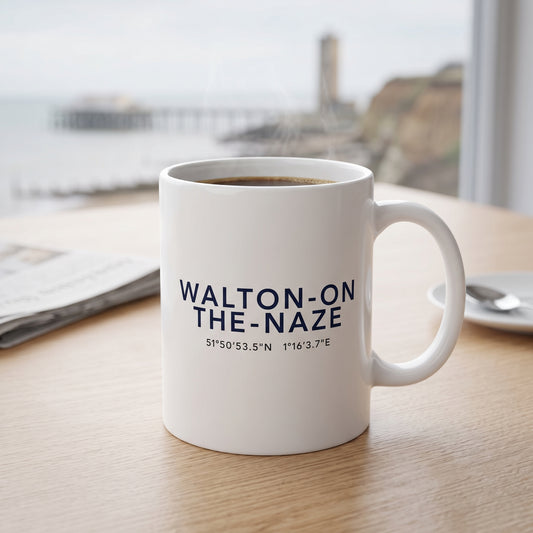 Your Town Merch — Walton-on-the-Naze Coordinates Ceramic Mug lifestyle