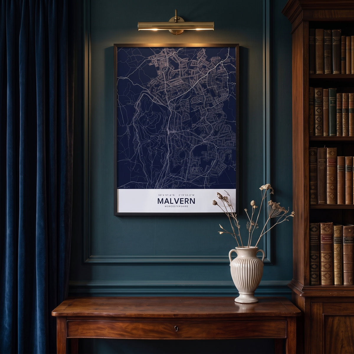 Your Town Merch — Malvern Framed Map Print (Navy) lifestyle