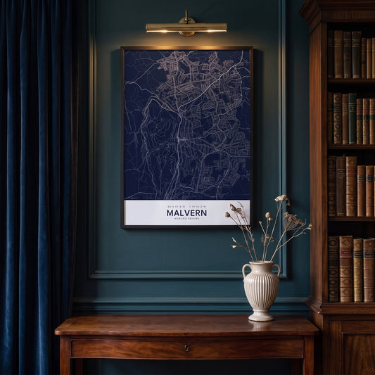 Malvern — Framed Map Print (Navy)