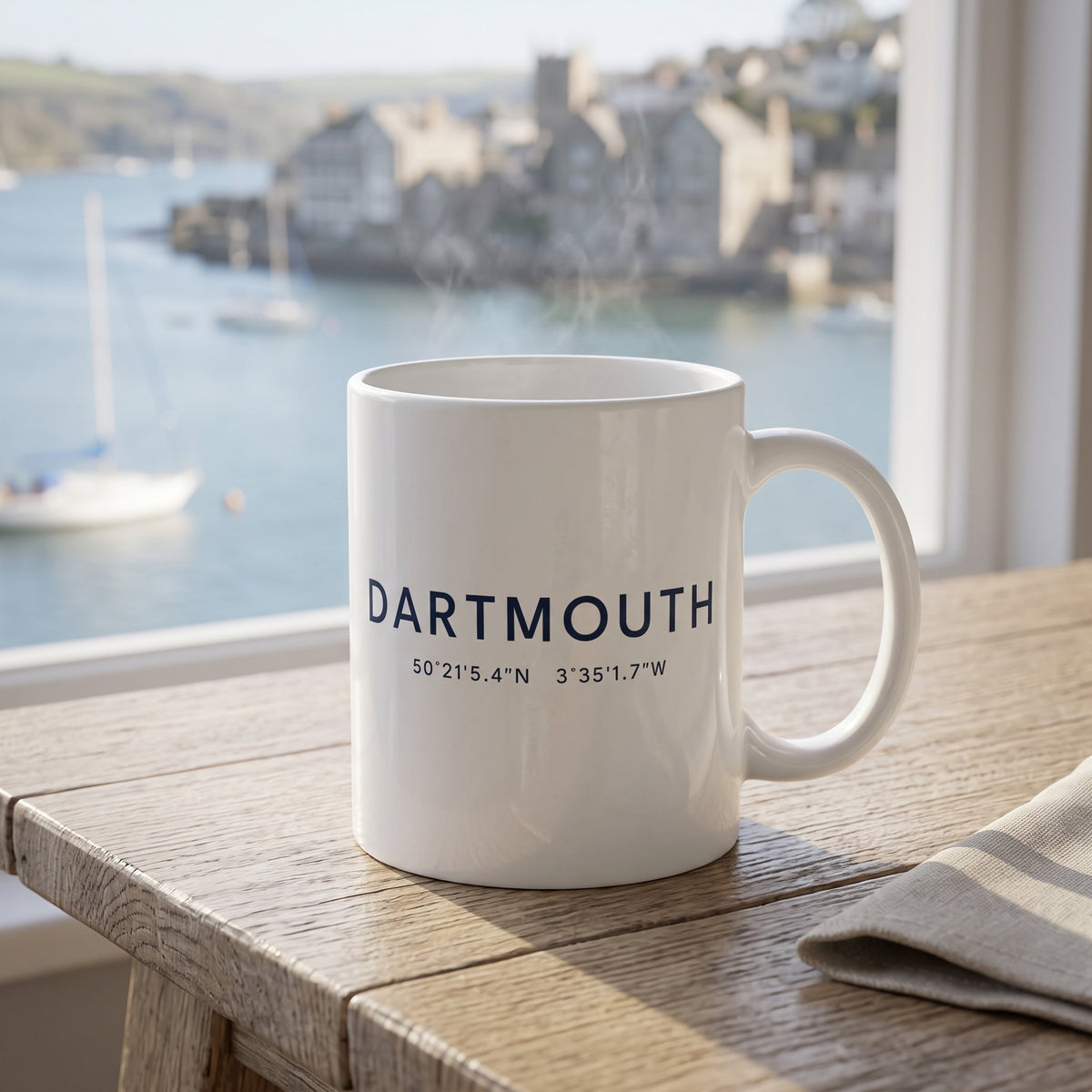 Your Town Merch — Dartmouth Coordinates Ceramic Mug lifestyle
