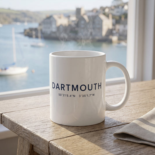 Your Town Merch — Dartmouth Coordinates Ceramic Mug lifestyle