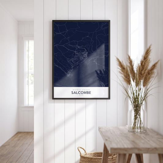 Your Town Merch — Salcombe Framed Map Print (Navy) lifestyle