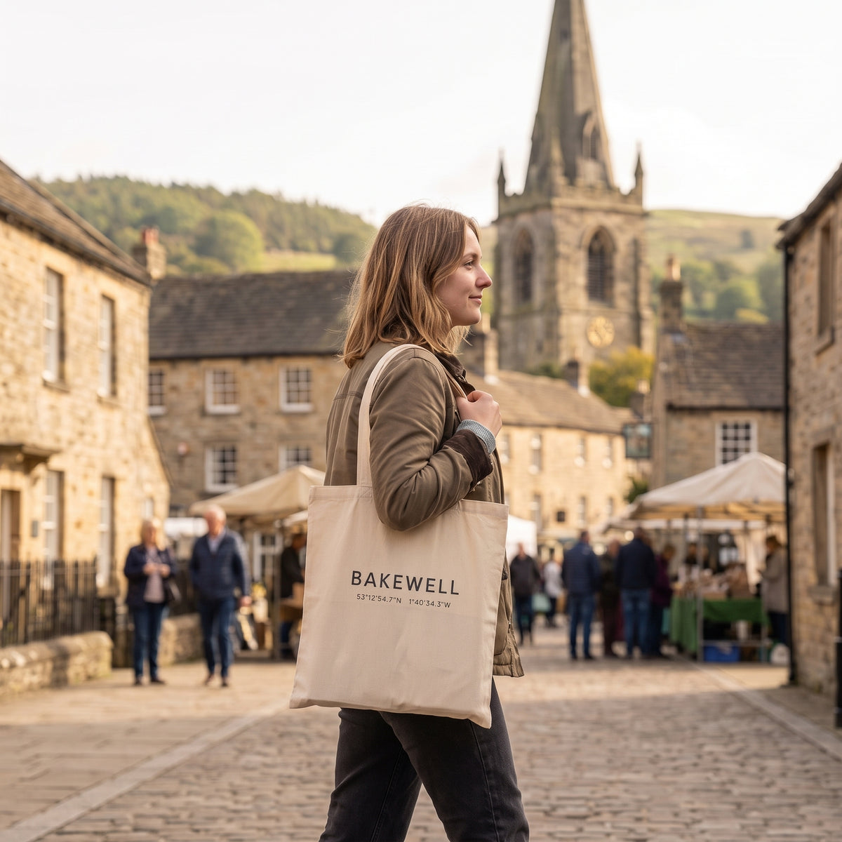 Your Town Merch — Bakewell Coordinates Natural Tote lifestyle