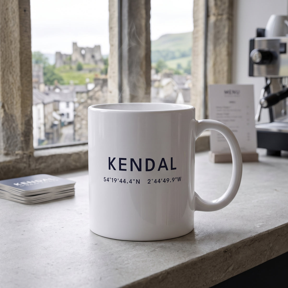 Your Town Merch — Kendal Coordinates Ceramic Mug lifestyle