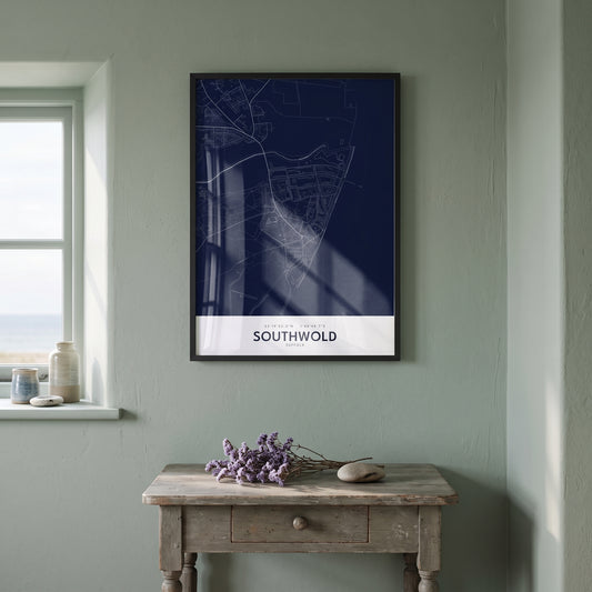 Southwold — Framed Map Print (Navy)