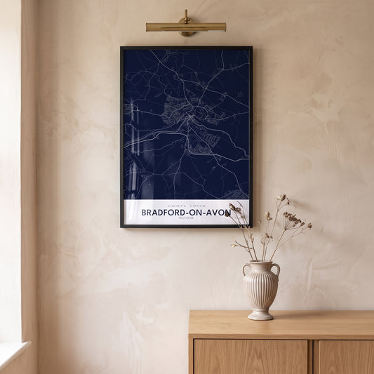 Bradford-on-Avon — Framed Map Print (Navy)