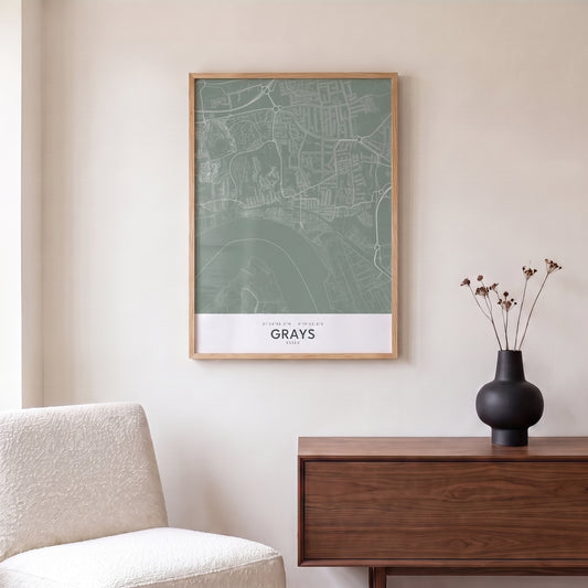 Grays — Framed Map Print (Sage)