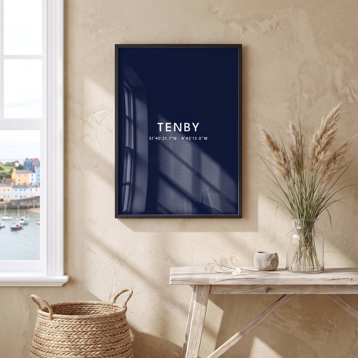 Your Town Merch — Tenby Framed Coordinates Print (Navy) lifestyle