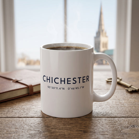 Your Town Merch — Chichester Coordinates Ceramic Mug lifestyle