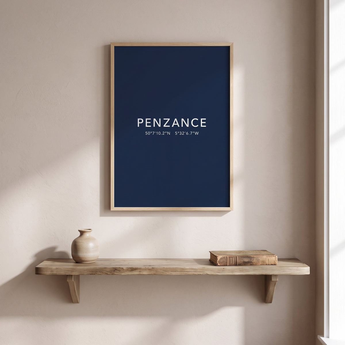 Your Town Merch — Penzance Framed Coordinates Print lifestyle