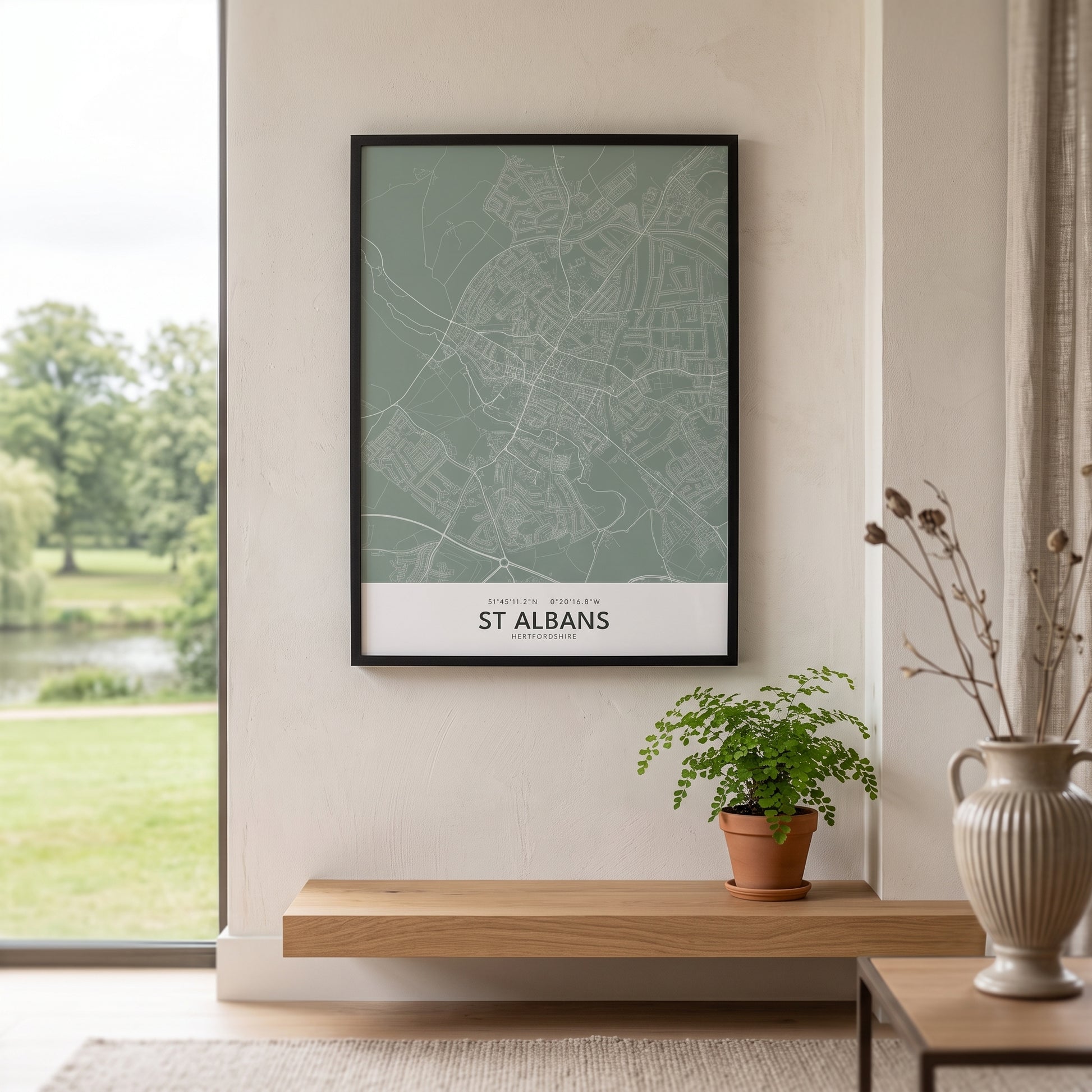 St Albans framed map print sage — Your Town Merch