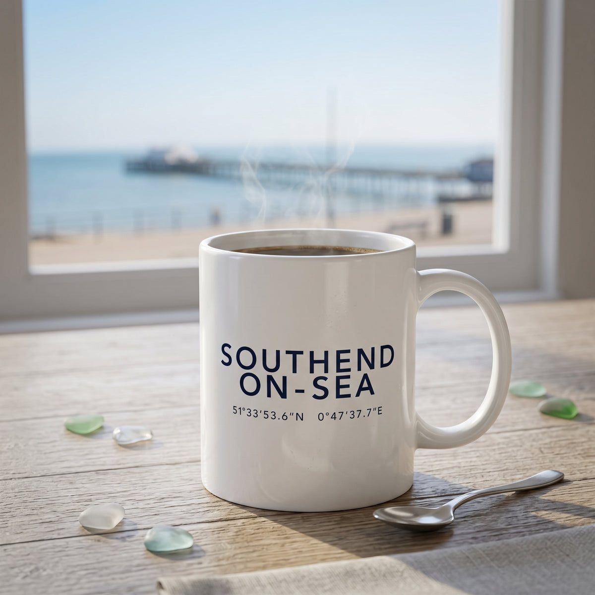 Your Town Merch — Southend-on-Sea Coordinates Ceramic Mug lifestyle