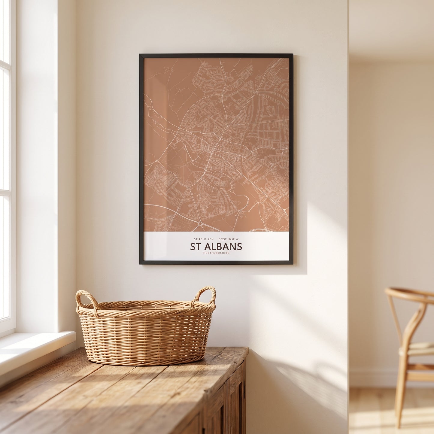 St Albans framed map print terracotta — Your Town Merch