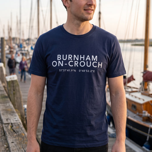 Burnham-on-Crouch — Coordinates Navy Tee