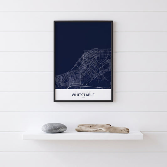 Your Town Merch — Whitstable Framed Map Print (Navy) lifestyle