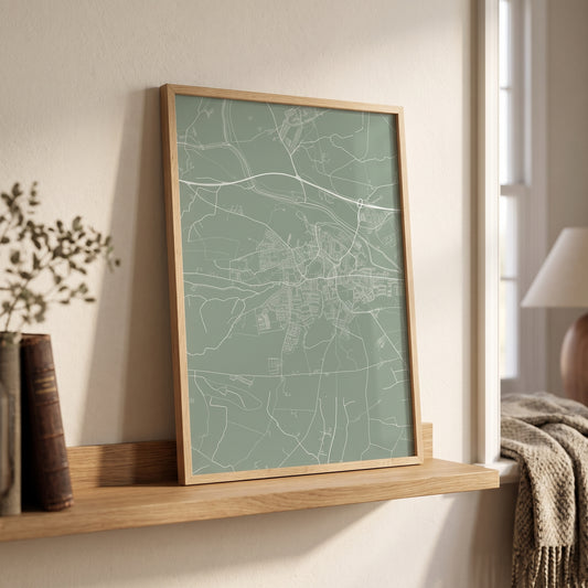 Hexham — Framed Map Print (Sage)
