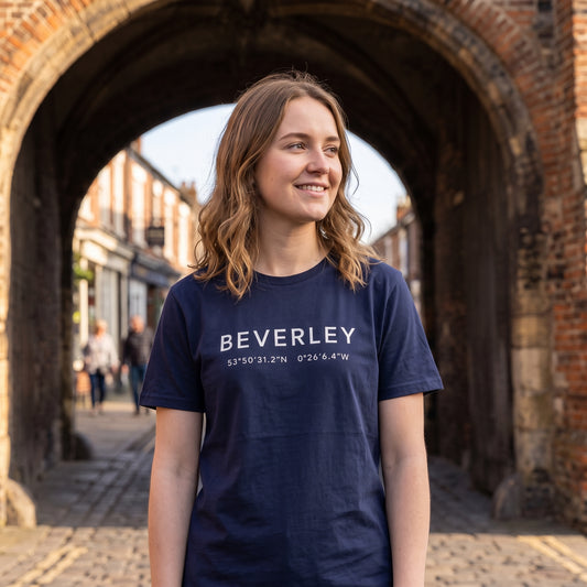 Your Town Merch — Beverley Coordinates Navy Tee lifestyle
