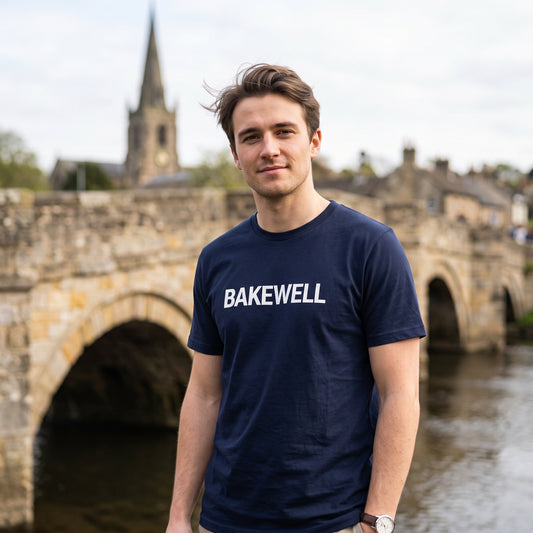 Your Town Merch — Bakewell Navy Tee lifestyle