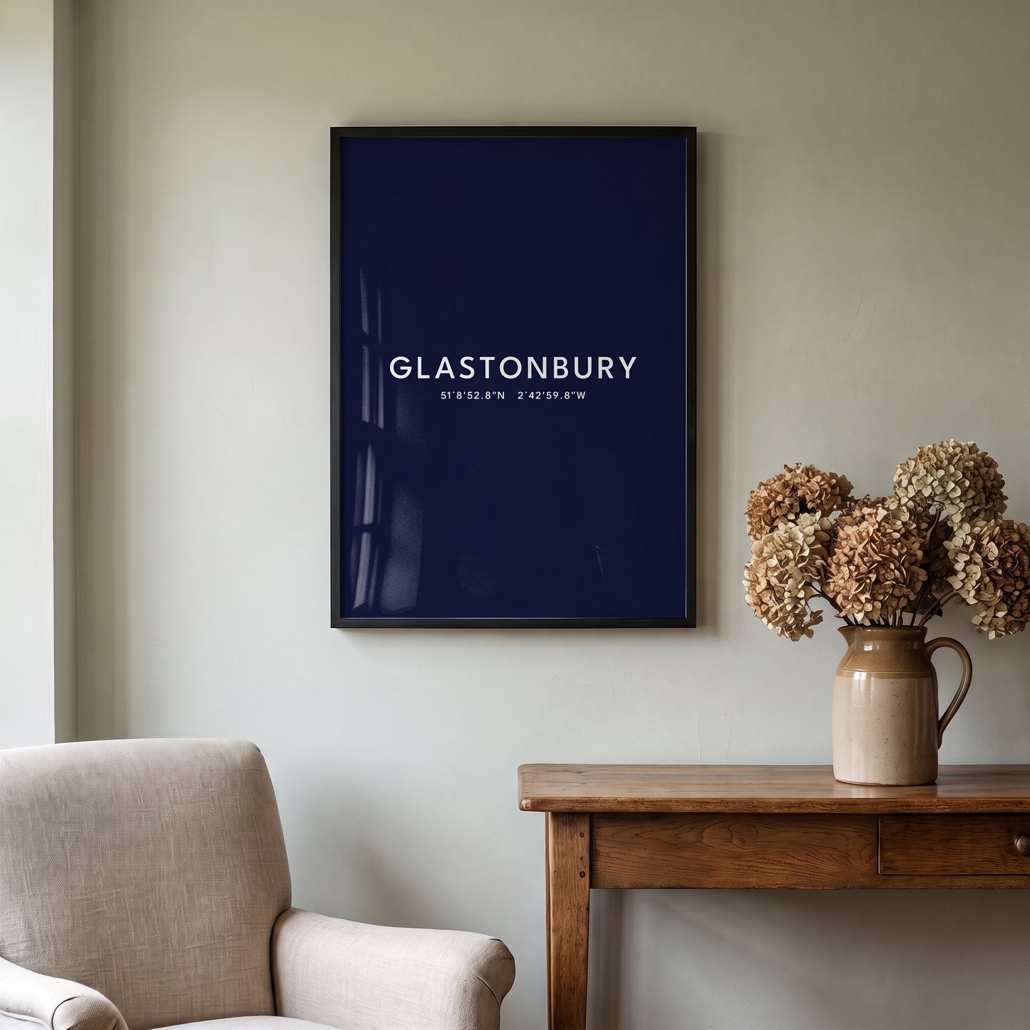 Glastonbury — Framed Coordinates Print (Navy)