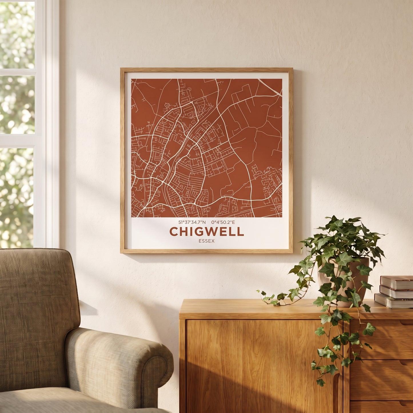 Chigwell — Framed Map Print (Terracotta)