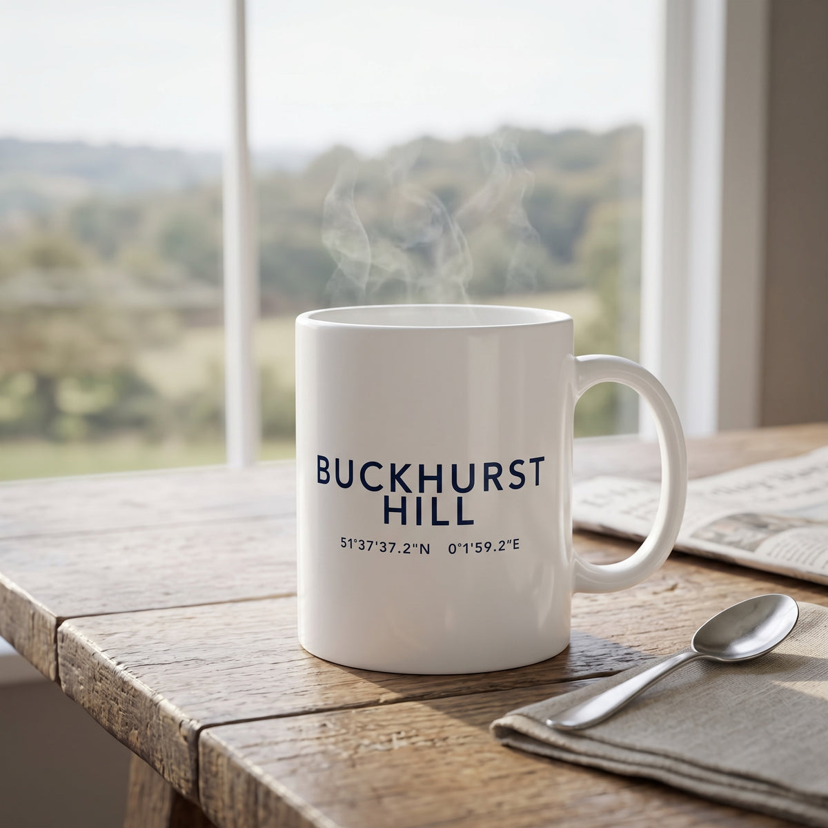 Your Town Merch — Buckhurst Hill Coordinates Ceramic Mug lifestyle