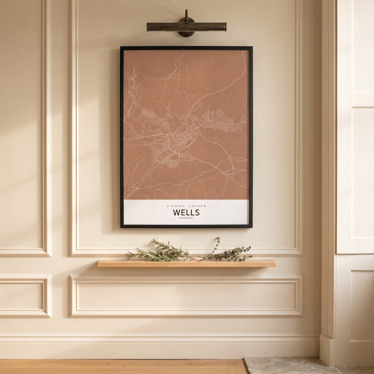 Your Town Merch — Wells Framed Map Print (Terracotta) lifestyle