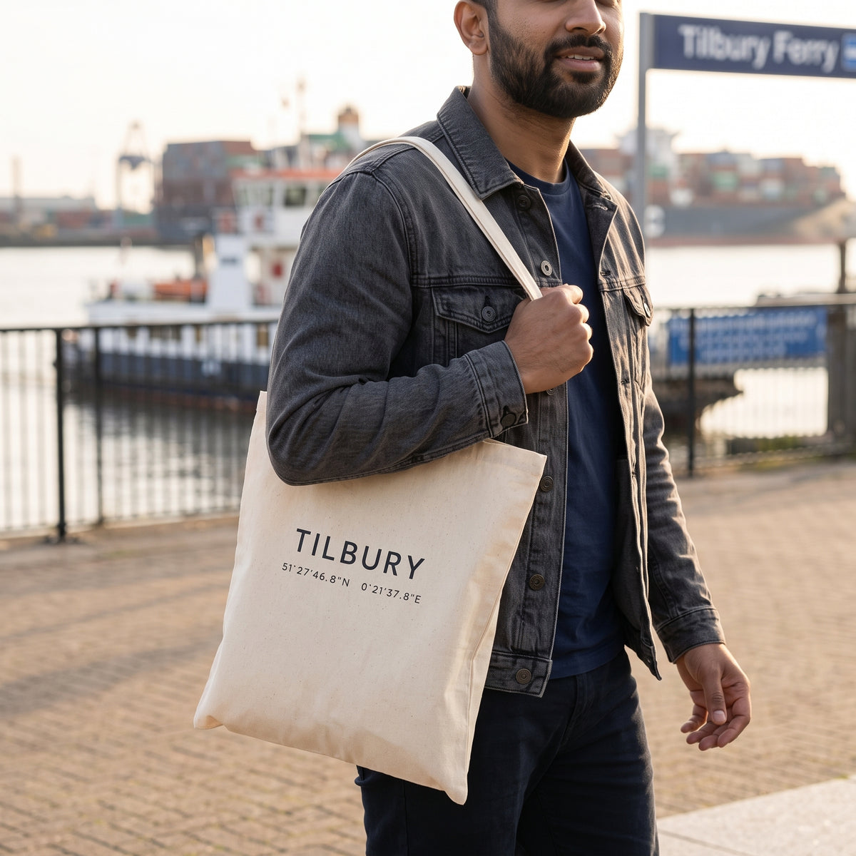 Your Town Merch — Tilbury Coordinates Natural Tote lifestyle photo