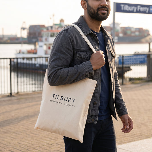 Your Town Merch — Tilbury Coordinates Natural Tote lifestyle photo