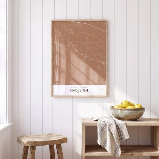 Hadleigh — Framed Map Print (Terracotta)