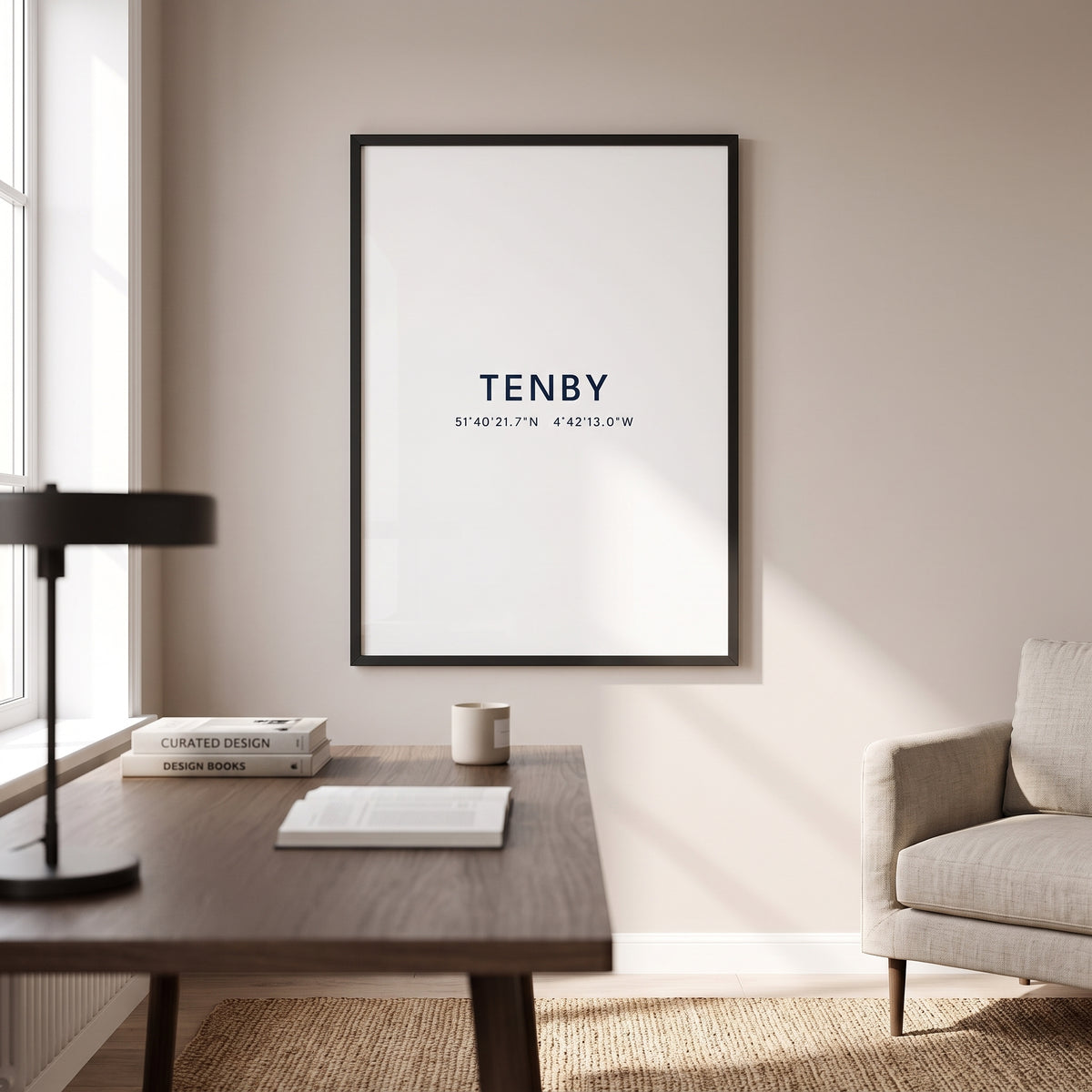 Your Town Merch — Tenby Framed Coordinates Print lifestyle