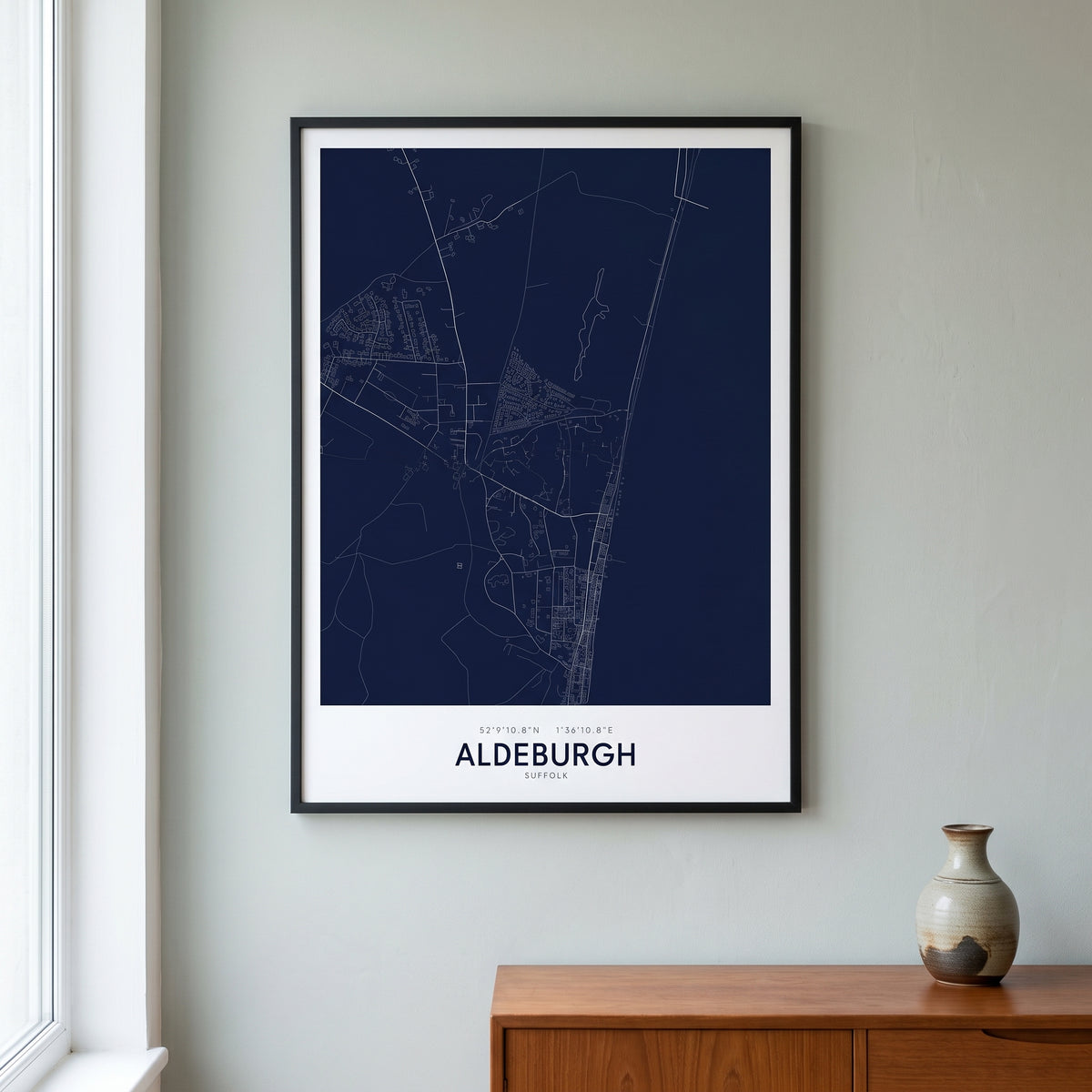 Your Town Merch — Aldeburgh Framed Map Print (Navy) lifestyle