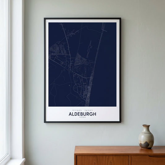 Your Town Merch — Aldeburgh Framed Map Print (Navy) lifestyle