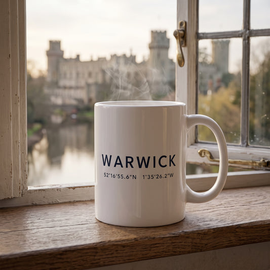 Your Town Merch — Warwick Coordinates Ceramic Mug lifestyle