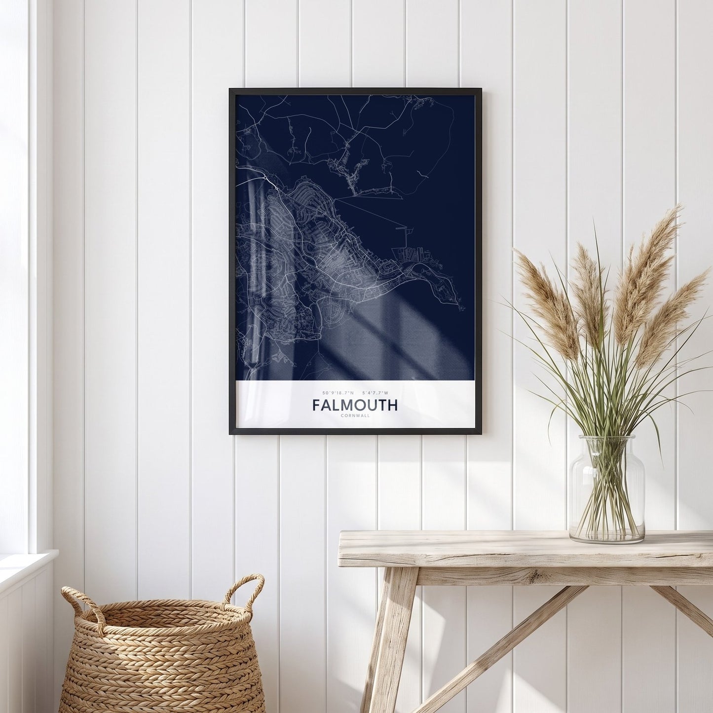 Falmouth — Framed Map Print (Navy)