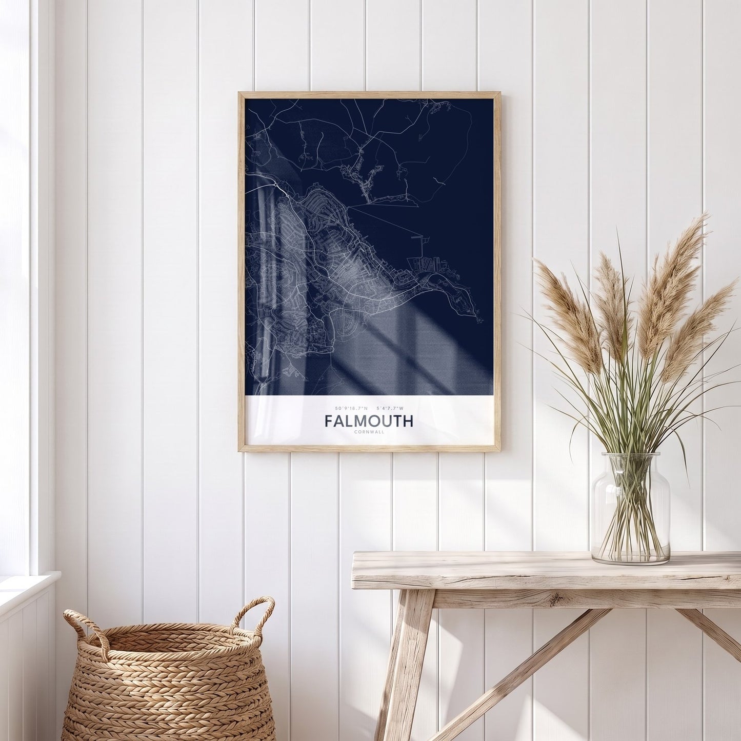 Falmouth — Framed Map Print (Navy)