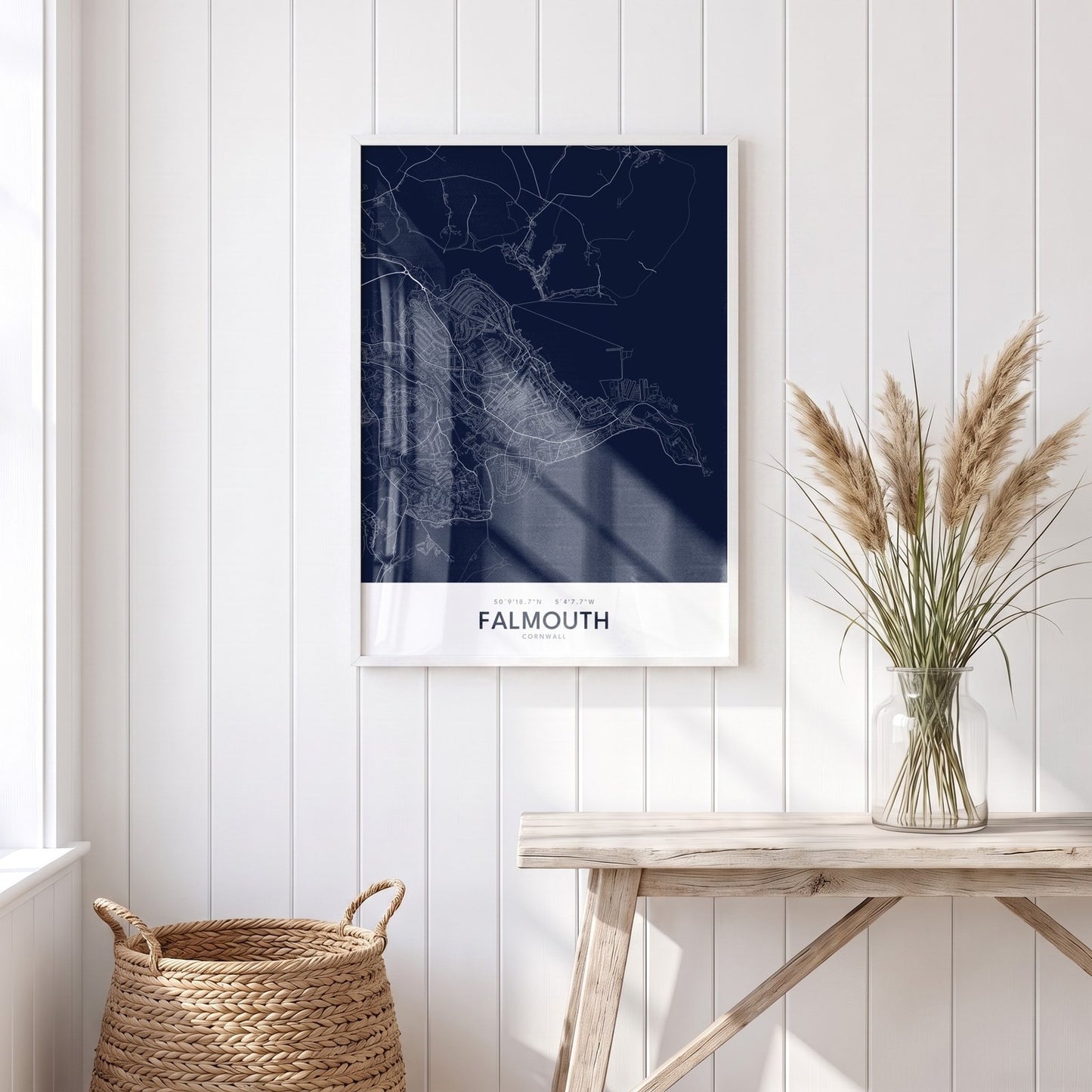 Falmouth — Framed Map Print (Navy)