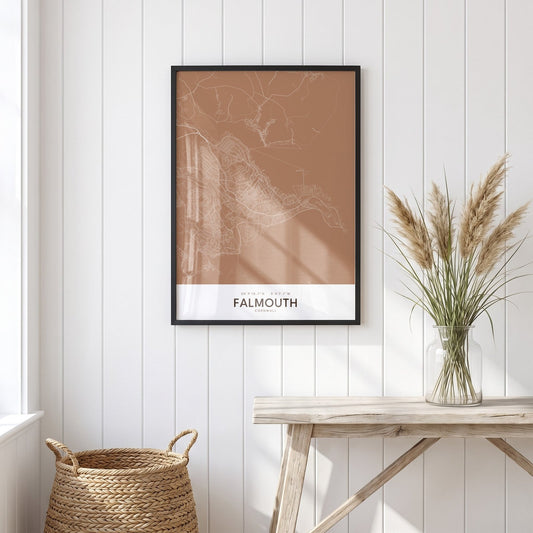 Falmouth — Framed Map Print (Terracotta)