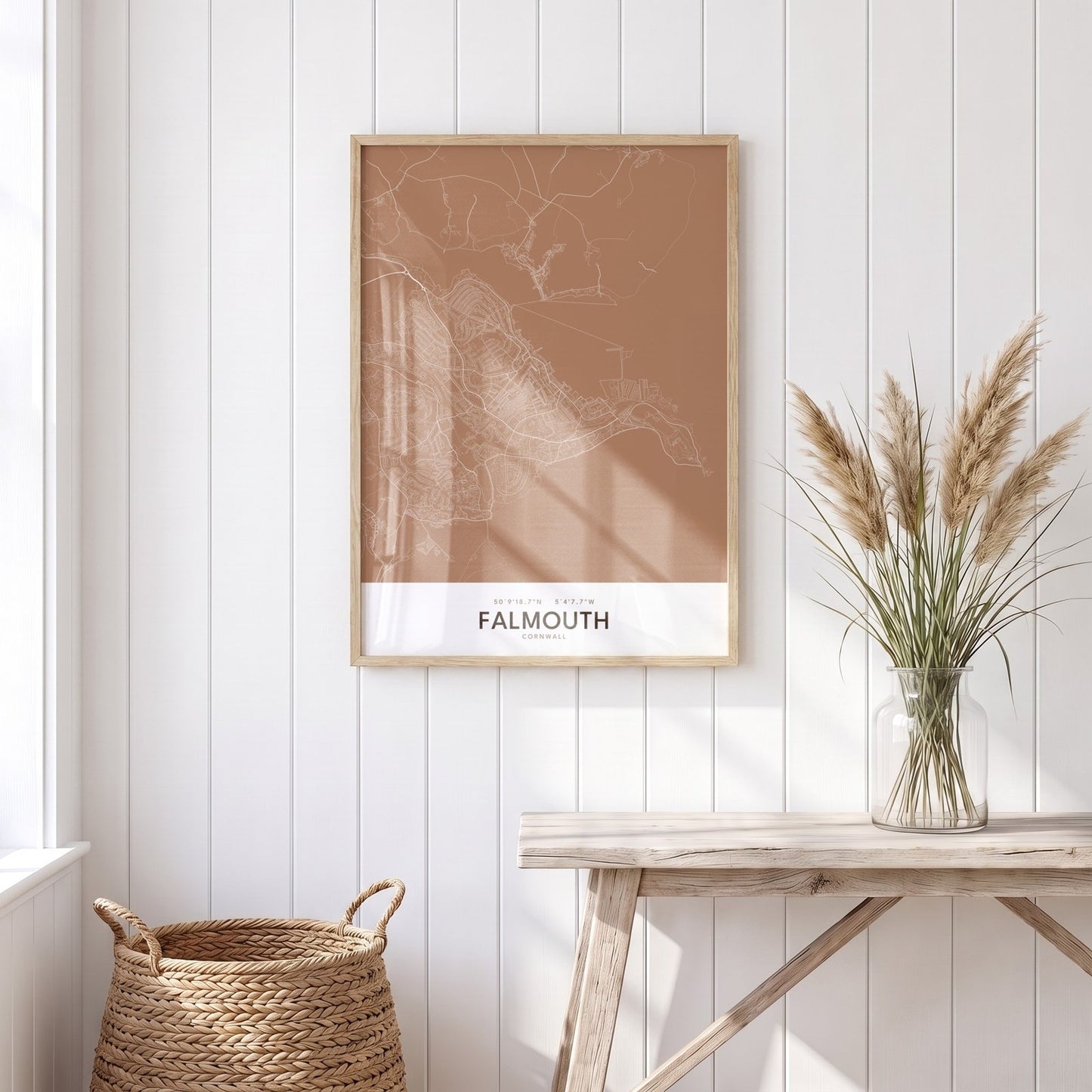 Falmouth — Framed Map Print (Terracotta)