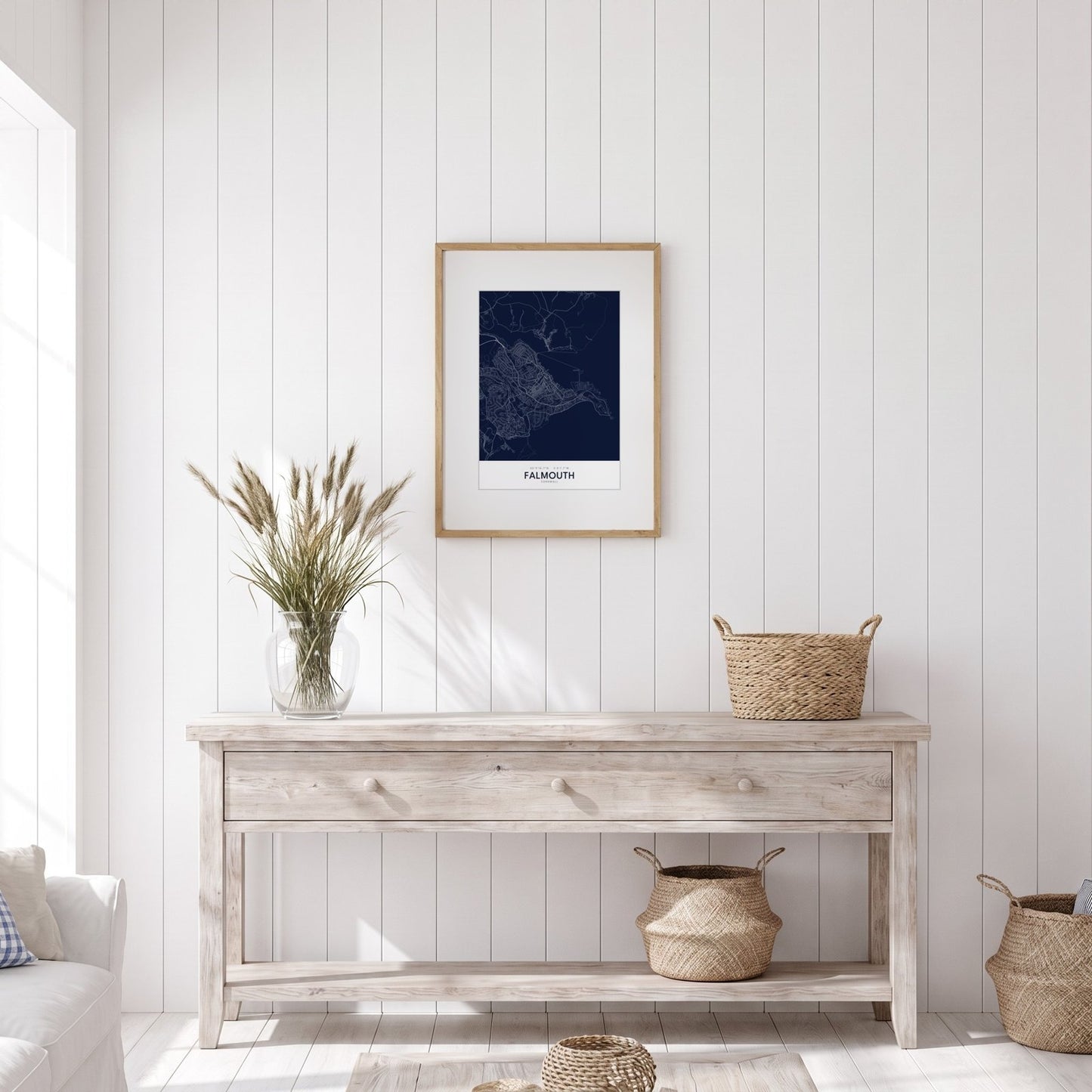 Falmouth — Framed Map Print (Navy)