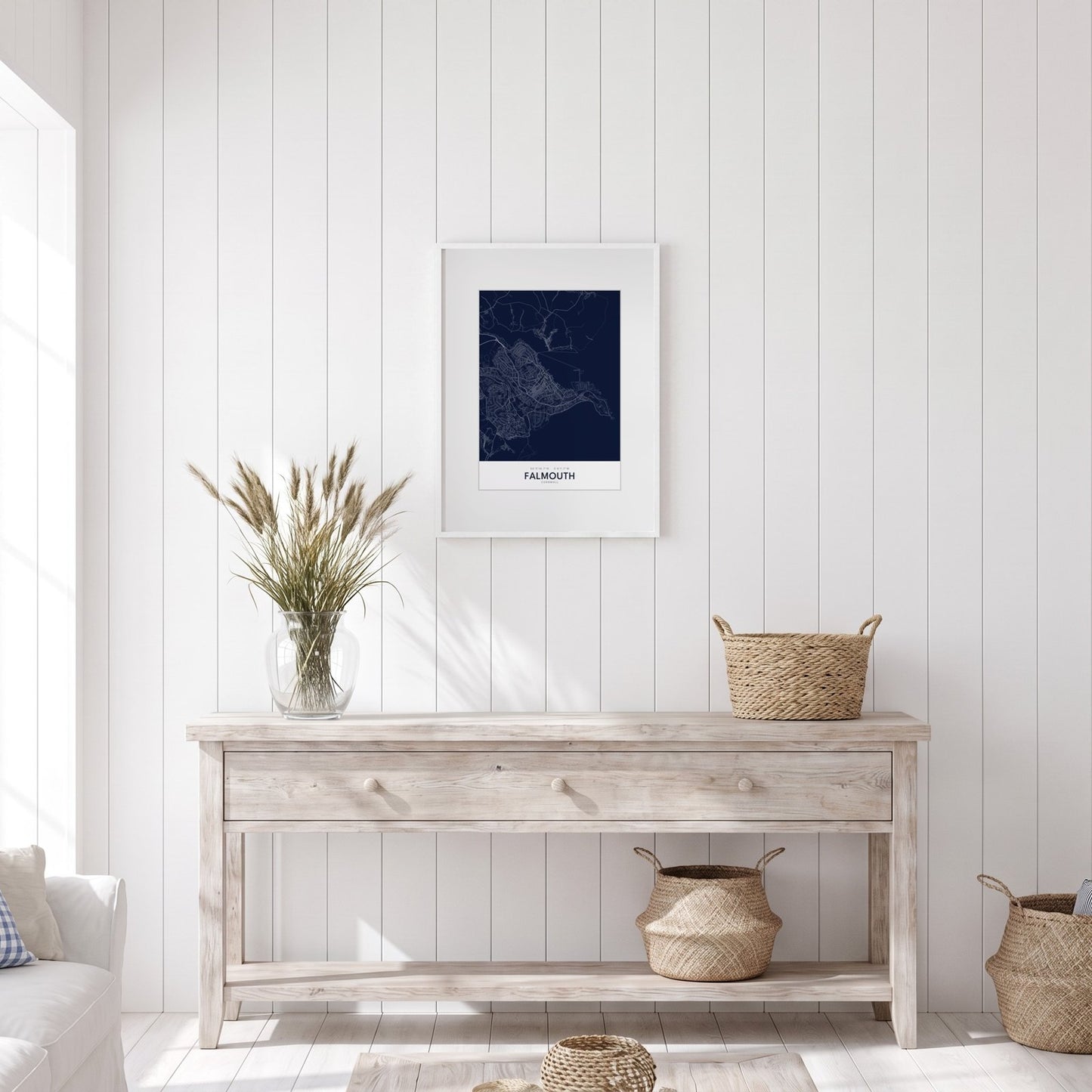 Falmouth — Framed Map Print (Navy)