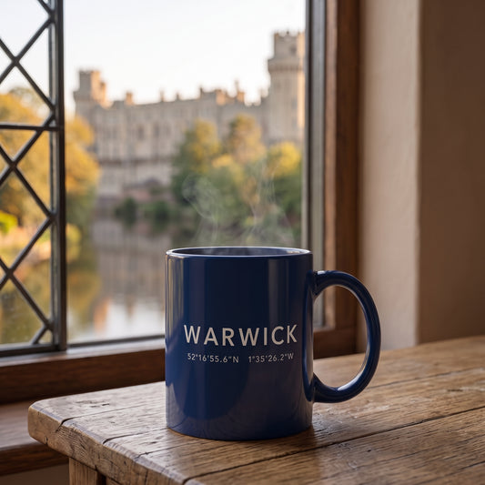 Your Town Merch — Warwick — Coordinates Ceramic Mug lifestyle