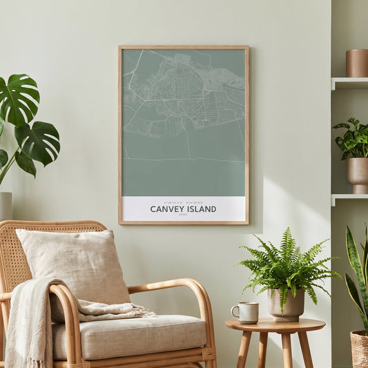 Canvey Island — Framed Map Print (Sage)