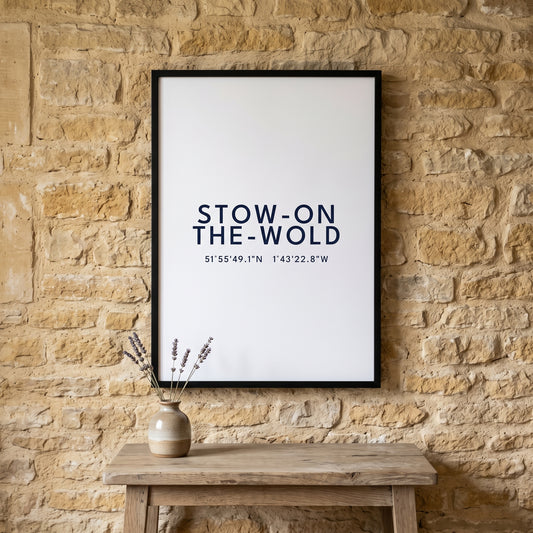 Your Town Merch — Stow-on-the-Wold Framed Coordinates Print lifestyle