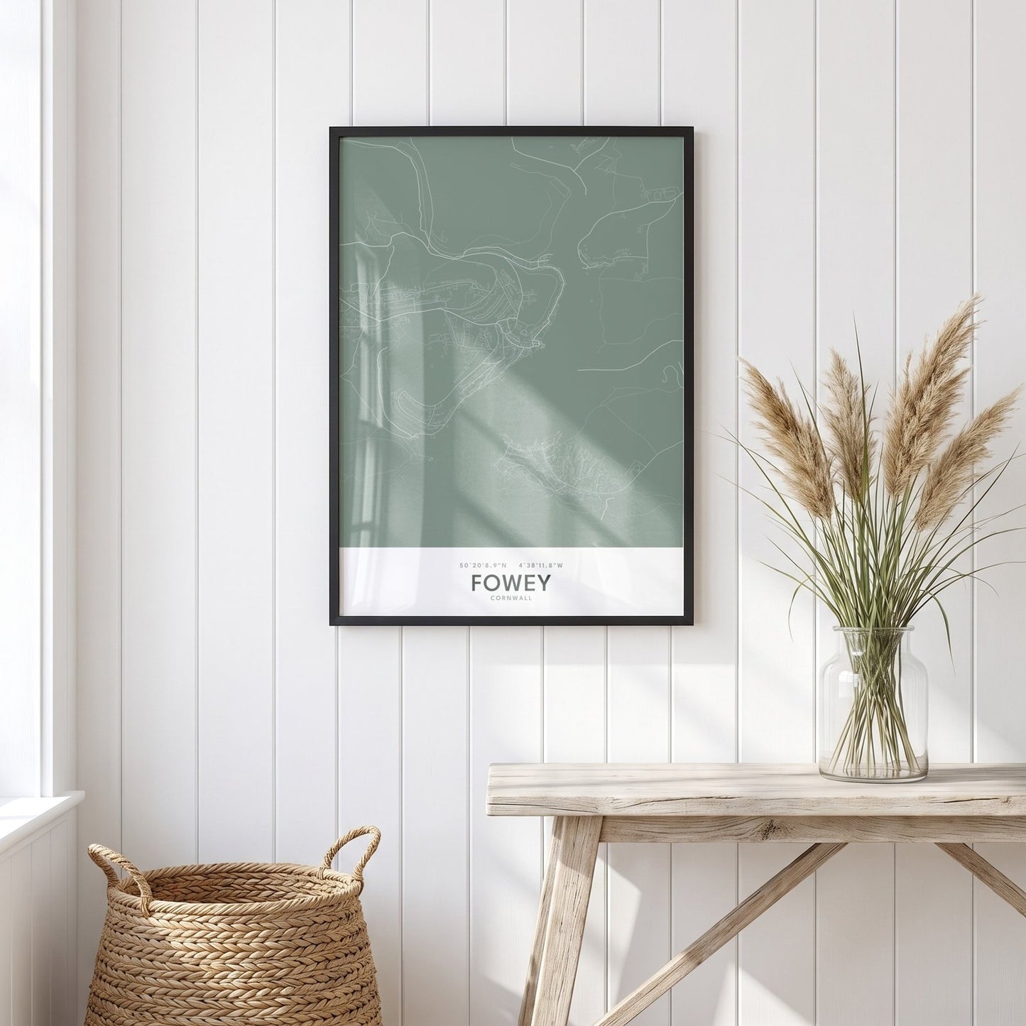 Fowey — Framed Map Print (Sage)
