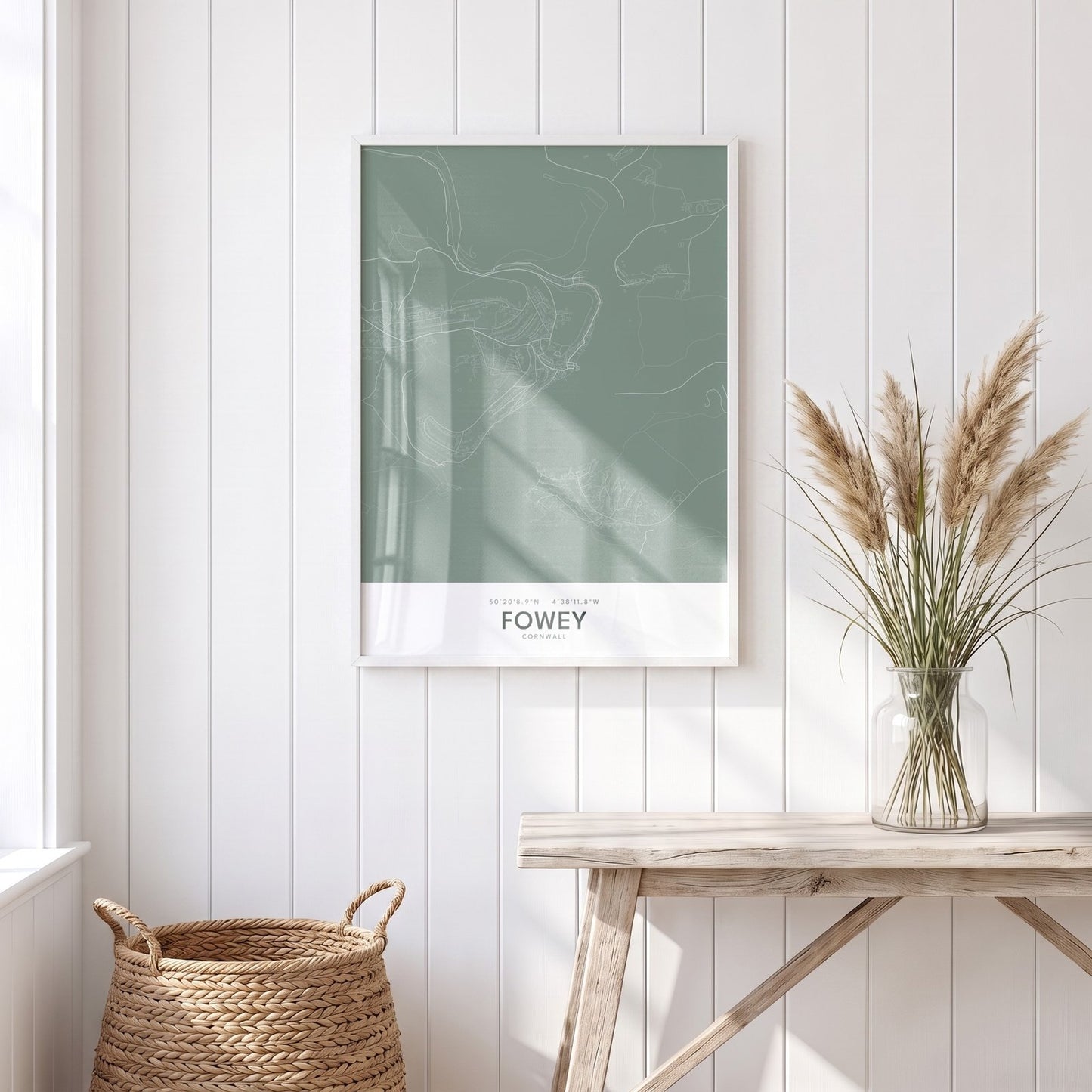 Fowey — Framed Map Print (Sage)