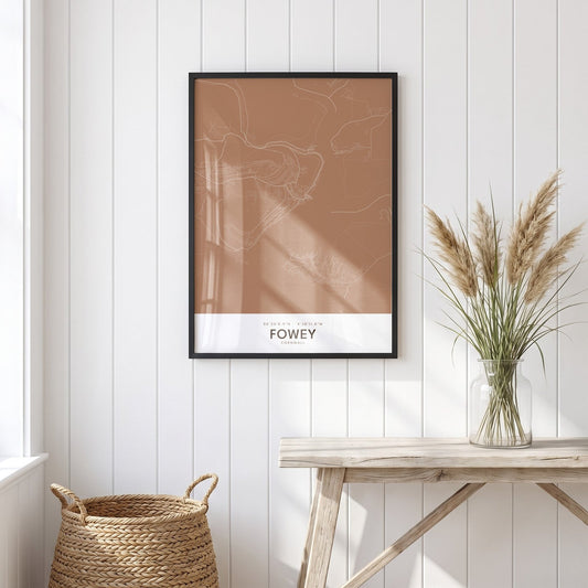 Fowey — Framed Map Print (Terracotta)