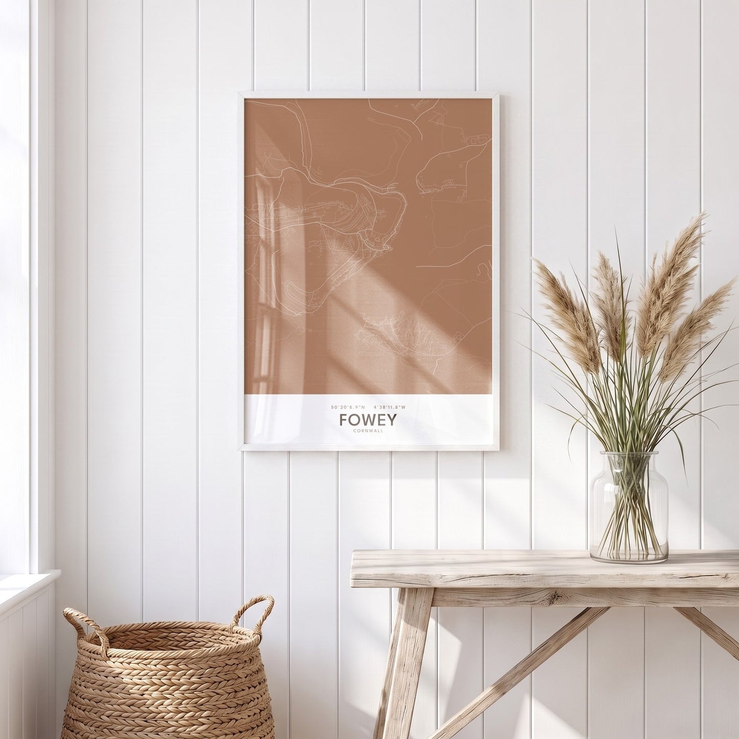 Fowey — Framed Map Print (Terracotta)