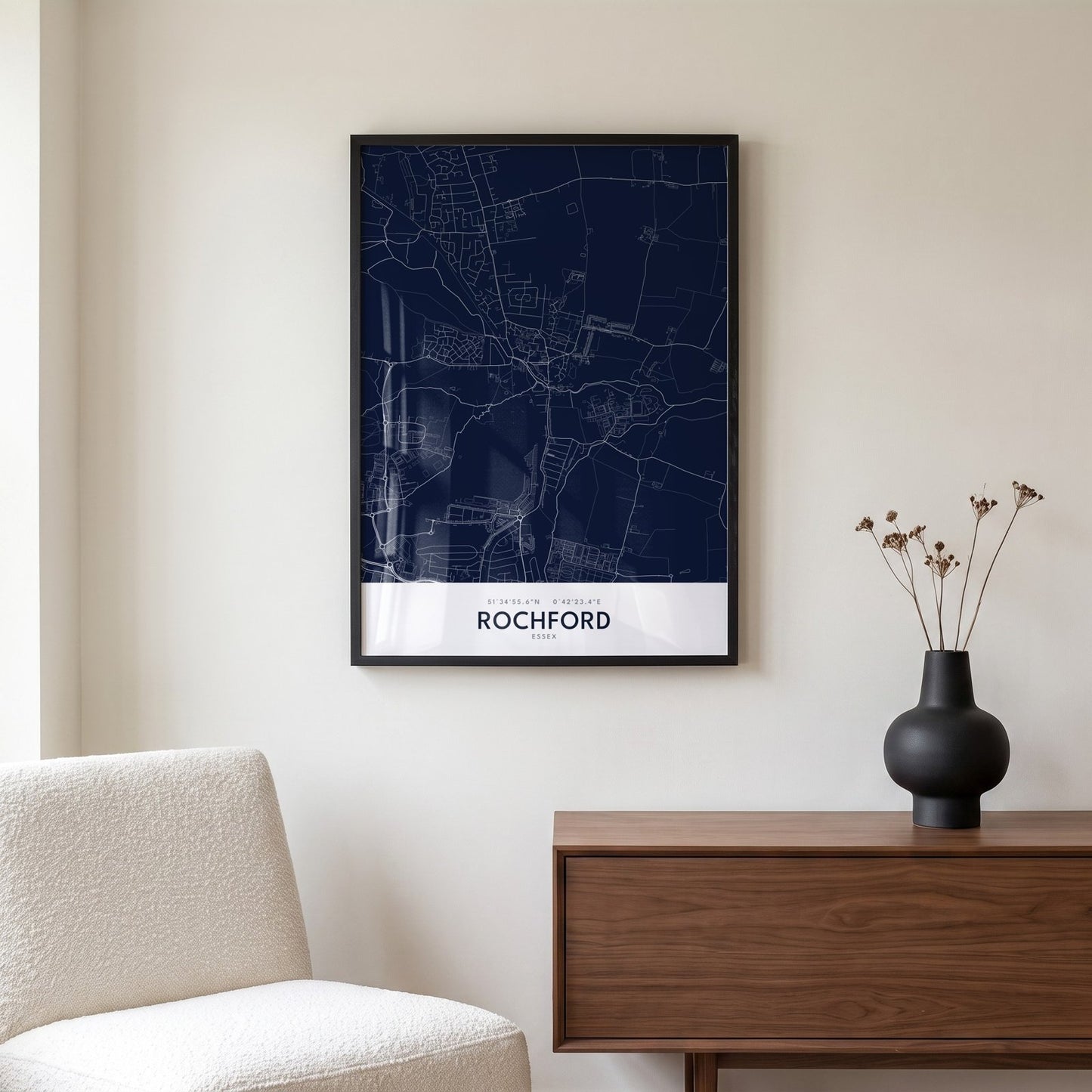 Rochford — Framed Map Print (Navy)